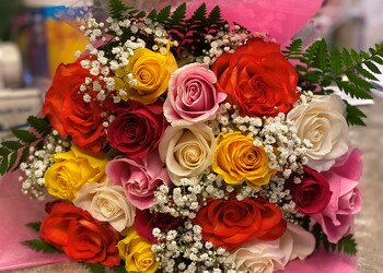 ASSORTED COLORS ROSES WRAPPED  from Redwood Florist in New Brunswick, NJ