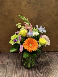 BRIGHT MIX IN CLEAR GLASS VASE from Redwood Florist in New Brunswick, NJ