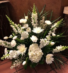 WHITE SYMPATHY BASKET from Redwood Florist in New Brunswick, NJ