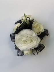 WRIST CORSAGE WITH RANUNCULUS & ROSES from Redwood Florist in New Brunswick, NJ