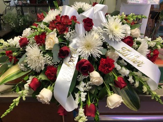 RED & WHITE CASKET SPRAY from Redwood Florist in New Brunswick, NJ