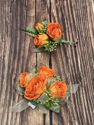 WRIST CORSAGE & BOUTONNIERE - ROSES from Redwood Florist in New Brunswick, NJ