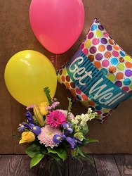 CHEERFUL ARRANGEMENT WITH BALLOONS from Redwood Florist in New Brunswick, NJ