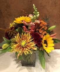 FALL MIX IN RECTANGULAR GLASS VASE from Redwood Florist in New Brunswick, NJ