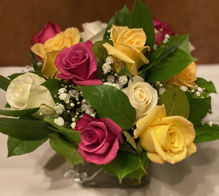 MIXED ROSES IN CUBE  from Redwood Florist in New Brunswick, NJ