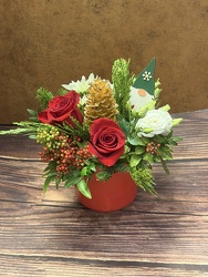 HOLIDAY ARRANGEMENT IN RED POT from Redwood Florist in New Brunswick, NJ