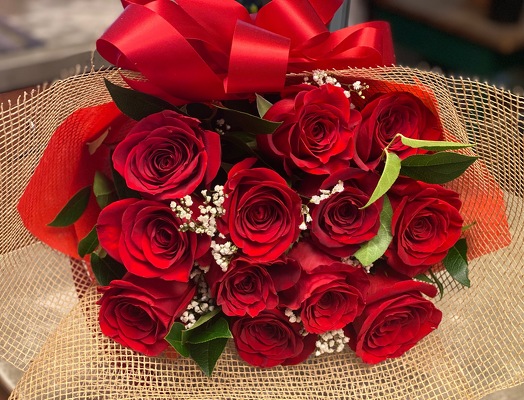 1DZ. LONG STEM RED ROSES WRAPPED from Redwood Florist in New Brunswick, NJ
