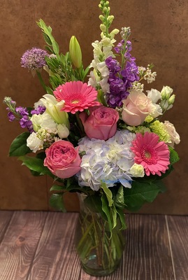 PINK & PURPLE TALL VASE ARRANGEMENT  from Redwood Florist in New Brunswick, NJ