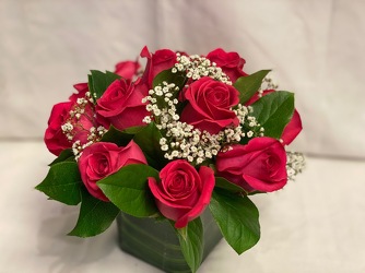 1DZ. HOT PINK  ROSES IN A CUBE from Redwood Florist in New Brunswick, NJ