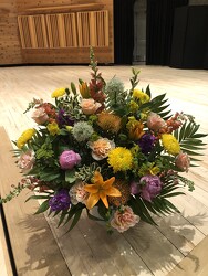 COLORFUL PODIUM ARRANGEMENT from Redwood Florist in New Brunswick, NJ