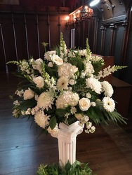 WHITE PODIUM ARRANGEMENT from Redwood Florist in New Brunswick, NJ