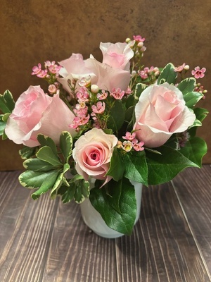 1/2DZ PINK ROSES IN VASE from Redwood Florist in New Brunswick, NJ