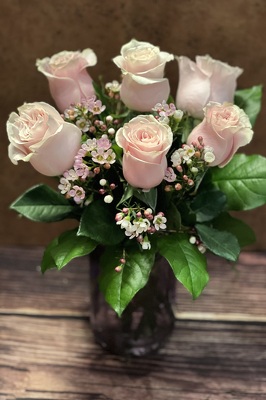 1/2 DZ. PINK ROSES IN VASE from Redwood Florist in New Brunswick, NJ